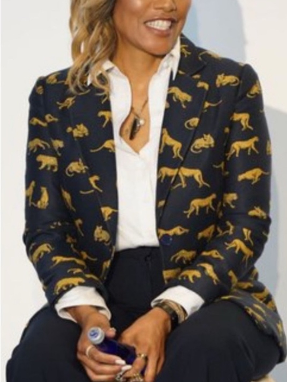 Vilagallo Navy Blazer with Gold Animal Print
